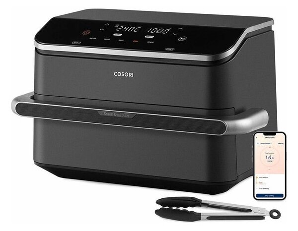 Двоен фритюрник с горещ въздух Cosori Dual Blaze TwinFry CAF-TF102S-AEUR, 10 л, 6 програми, 35-240 C, Таймер, ThermoIQ, Синхронизирано готвене и приключване, Черен/Сребрист