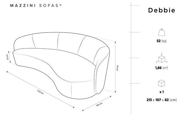 Бежов кадифен асиметричен диван , вдясно Debbie - Mazzini Sofas