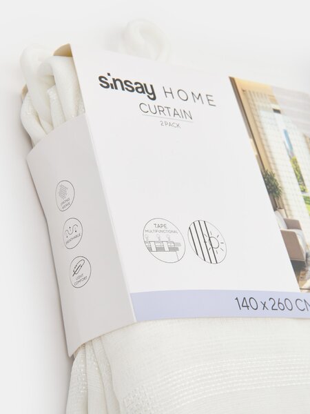 Sinsay - Полупрозрачни пердета с блестящ ефект и перделъчна лента 2 pack - бял