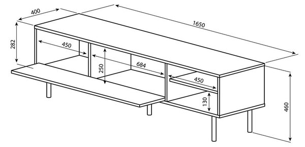 Масичка за телевизор с дъбов декор в черно и натурално 165x40 cm Ampère - TemaHome