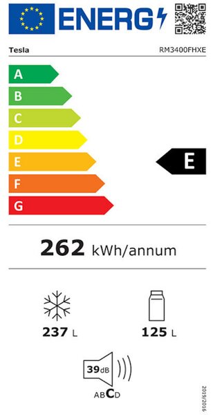 Хладилник с фризер Tesla RM3400FHXE, 362 Л, Енергиен клас E, Total No Frost, Multi, DynaCool Air Flow, Инокс