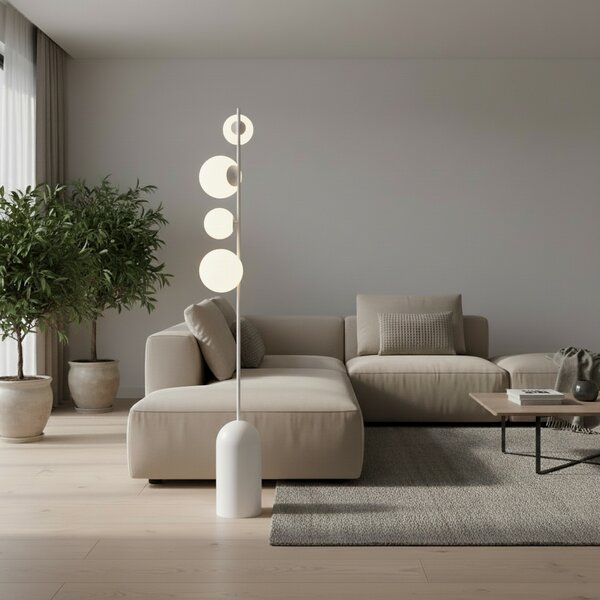 EMIBIG LIGHTING Стелажна лампа Etno LP4, бяла, стъкло/стомана, височина 140 cm, G9, Бял, Дневна/трапезария, Стъкло, Модерен