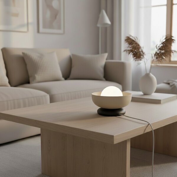EMIBIG LIGHTING Настолна лампа Ozzy LN1, бежова, стомана/стъкло, височина 13 cm, G9, Бежов, Дневна/трапезария, Метал, Модерен