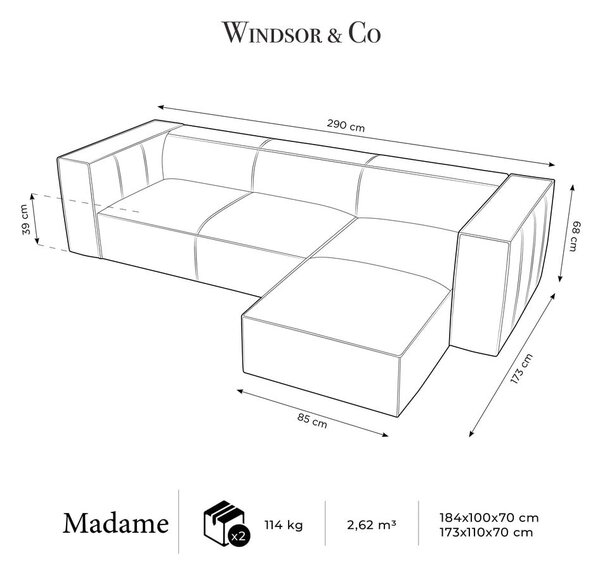 Тъмносин кожен ъглов диван (десен ъгъл) Madame – Windsor & Co Sofas