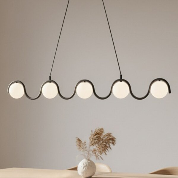 EMIBIG LIGHTING Висяща лампа Sinus 5, черна/опал, стъкло, дължина 110 cm, Затъмняване, Черен, Дневна/трапезария, Стъкло, Модерен
