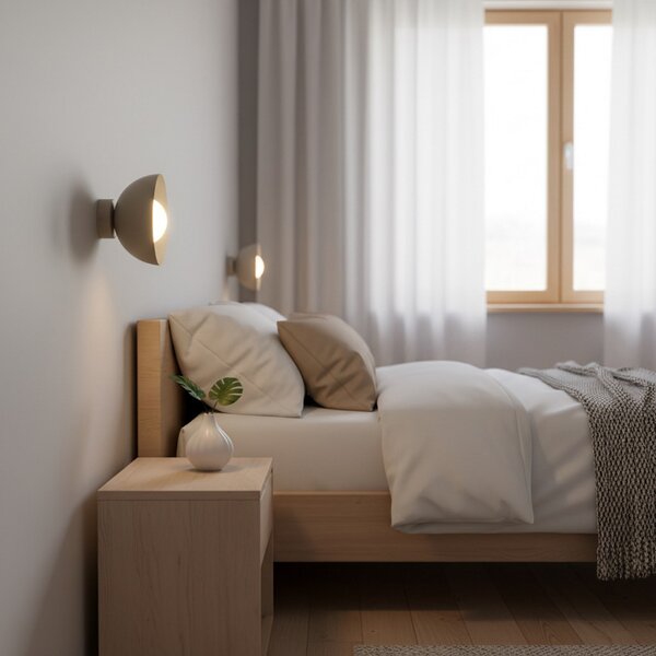 EMIBIG LIGHTING Стена лампа Bibi K1, бежова, стомана/стъкло, Ø 18 cm, Затъмняване, Бежов, Дневна/трапезария, Метал, Модерен