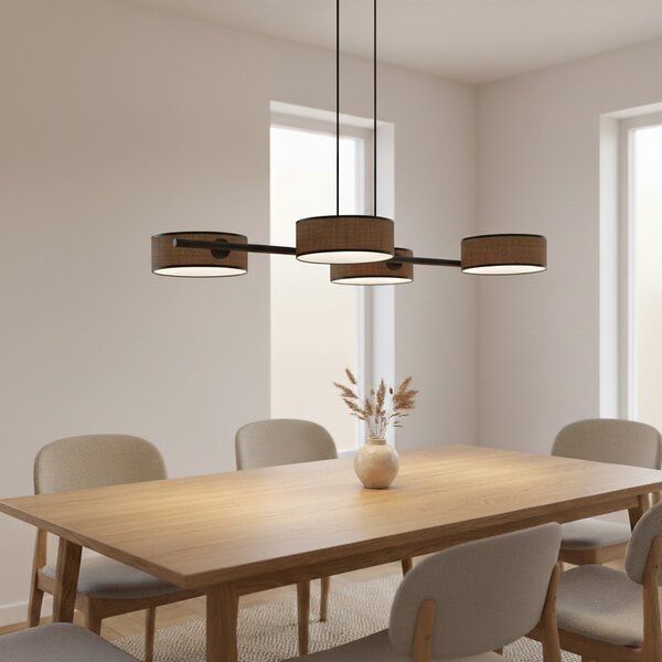 EMIBIG LIGHTING Висяща лампа Drumz 4, кафява, плат/стомана, дължина 80 cm, E14, Затъмняване, Кафяв / ръждив, Дневна/трапезария, Плат / текстил, Модерен