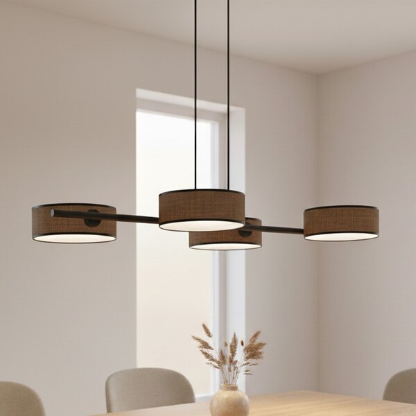 EMIBIG LIGHTING Висяща лампа Drumz 4, кафява, плат/стомана, дължина 80 cm, E14, Затъмняване, Кафяв / ръждив, Дневна/трапезария, Плат / текстил, Модерен