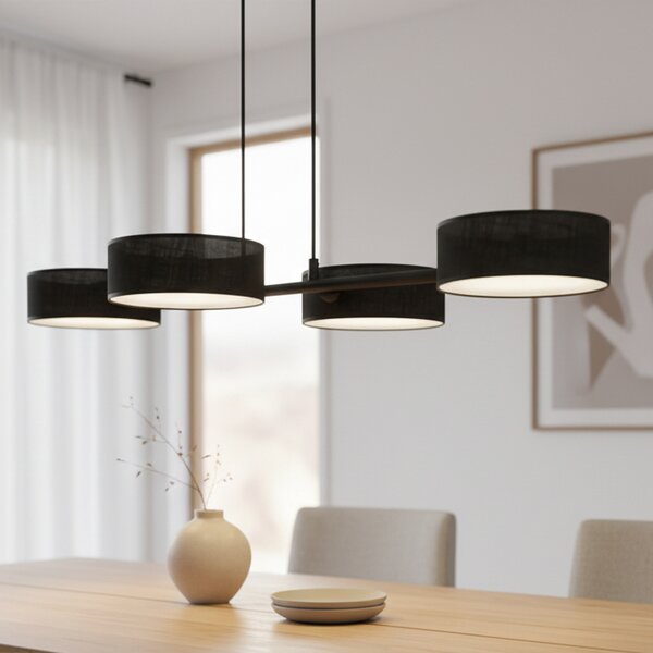 EMIBIG LIGHTING Висяща лампа Drumz 4, черна, плат/стомана, дължина 80 cm, E14, Затъмняване, Черен, Дневна/трапезария, Плат / текстил, Модерен