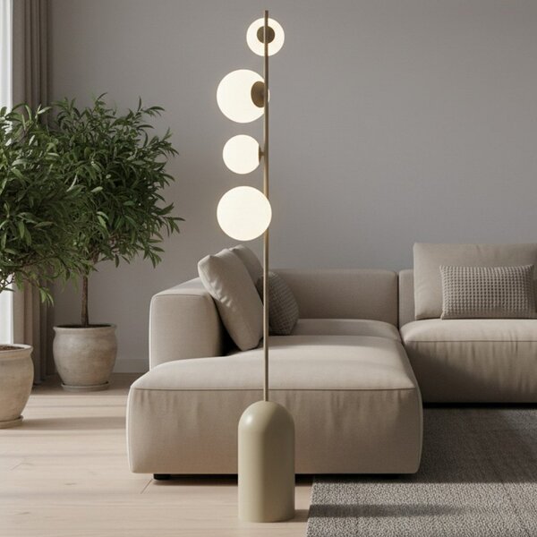 EMIBIG LIGHTING Стелажна лампа Etno LP4, бежова, стъкло/стомана, височина 140 cm, G9, Бежов, Дневна/трапезария, Стъкло, Модерен