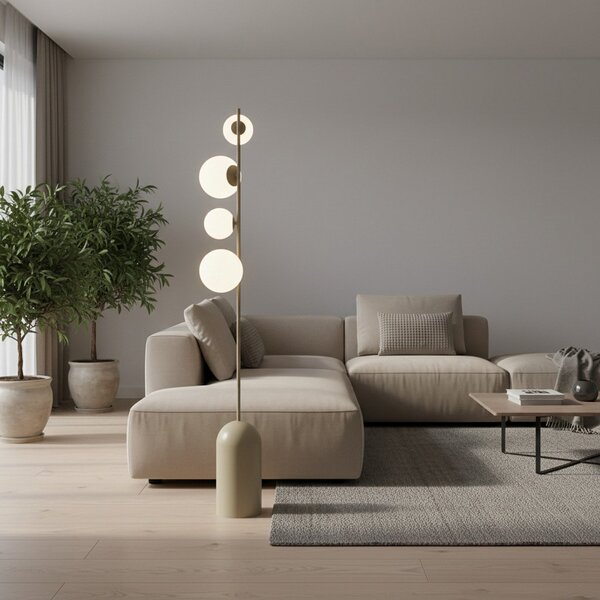 EMIBIG LIGHTING Стелажна лампа Etno LP4, бежова, стъкло/стомана, височина 140 cm, G9, Бежов, Дневна/трапезария, Стъкло, Модерен