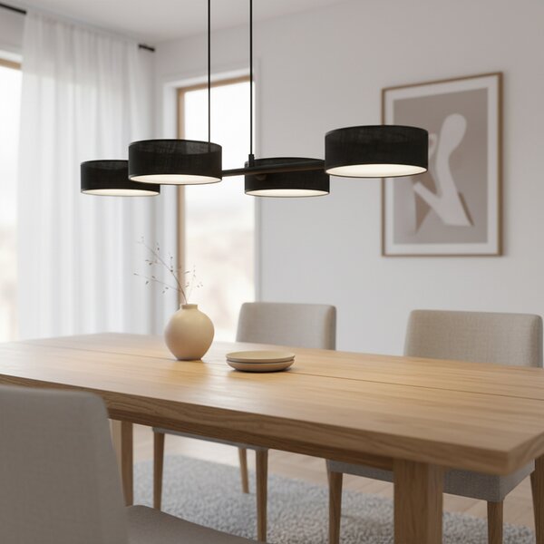 EMIBIG LIGHTING Висяща лампа Drumz 4, черна, плат/стомана, дължина 80 cm, E14, Затъмняване, Черен, Дневна/трапезария, Плат / текстил, Модерен