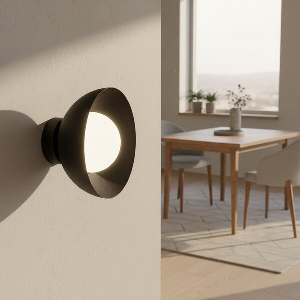 EMIBIG LIGHTING Стенна лампа Bibi K1, черна, стомана/стъкло, Ø 18 cm, Затъмняване, Черен, Дневна/трапезария, Метал, Модерен