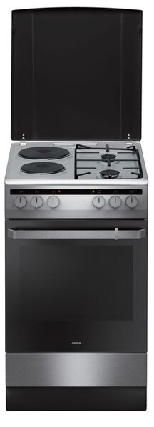 Готварска печка Amica 508ME2.35EHZPPXV, ток/газ, 62 л. обем, 4 нагревателни зони (2 газ/2 ток), 8 функции на фурната, черна