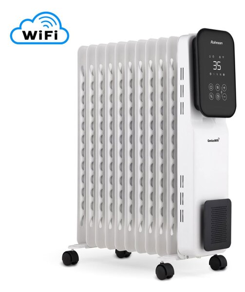 Маслен радиатор Rohnson R-2511-23, 2500W, 11 ребра, 3 нива на мощност, заключване за деца, Wi-Fi, бял