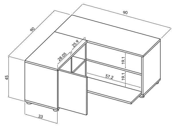 Масичка за телевизор с дъбов декор в черен и естествен цвят 90x45 cm Angle - TemaHome