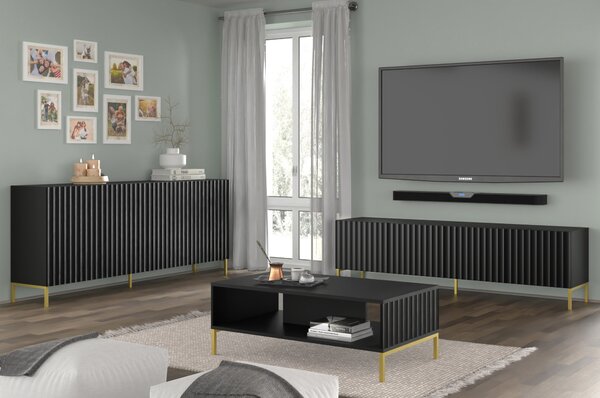 Комод SURF 3D 150 см, черен мат, черни крака