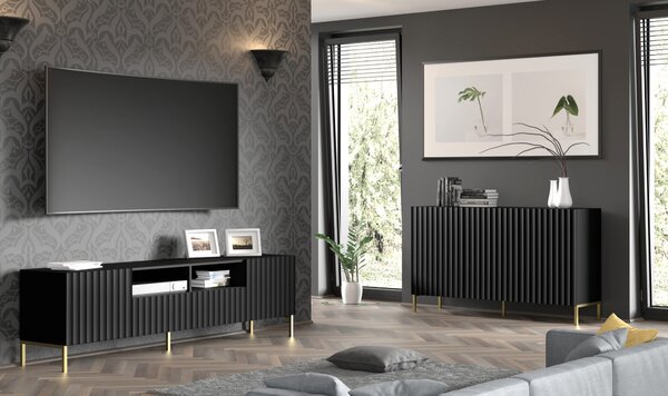 Комод SURF 3D 150 см, черен мат, черни крака