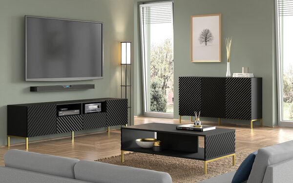 Комод SURF 3D 150 см, черен мат, златни крака