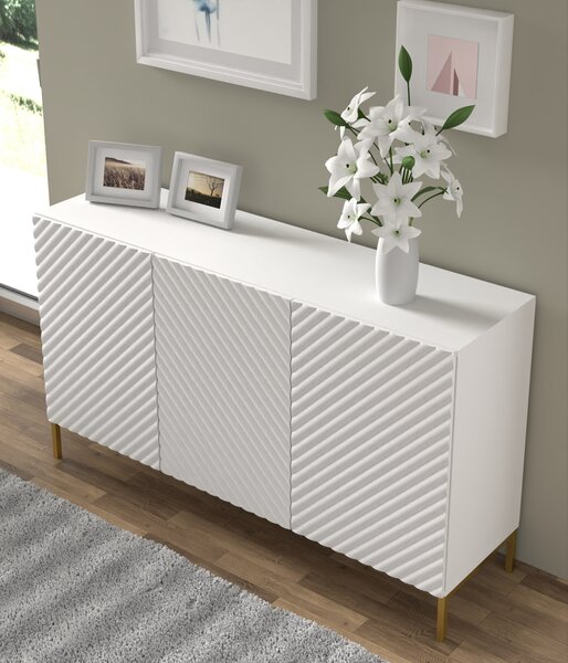 Комод SURF 3D 150 см, бял мат, златни крака