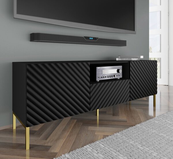 ТВ шкаф SURF 2D1S 150 cm, черен мат, златни крака