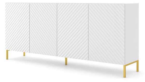 Комод SURF 4D 200 cm, бял мат, златни крака