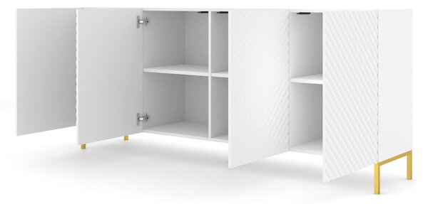 Комод SURF 4D 200 cm, бял мат, златни крака