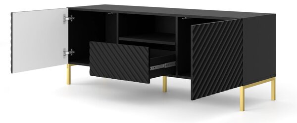 ТВ шкаф SURF 2D1S 150 cm, черен мат, златни крака