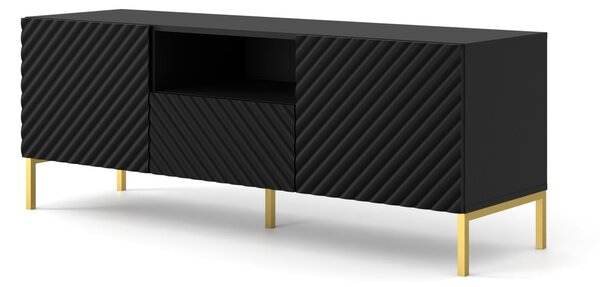 ТВ шкаф SURF 2D1S 150 cm, черен мат, златни крака
