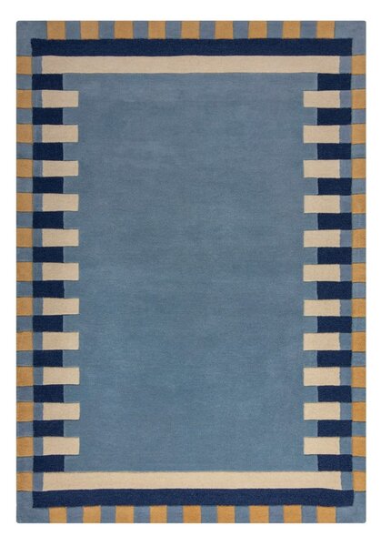 Син ръчно изработен вълнен килим 160x230 cm Kai Wool Border – Flair Rugs