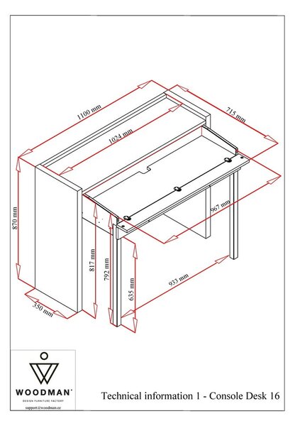 Бяло разтегателно бюро 16 Mel Console - Woodman