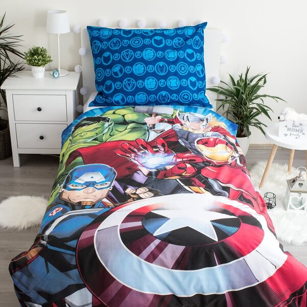 Памучно детско единично спално бельо със светещ ефект 140x200 cm Avengers - Jerry Fabrics