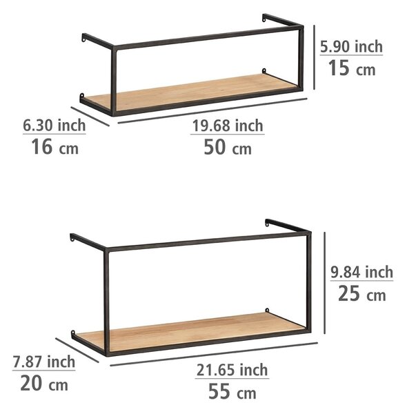 Комплект от 2 рафта от бор с черна метална конструкция Части, дължина 55 cm Geo - Wenko
