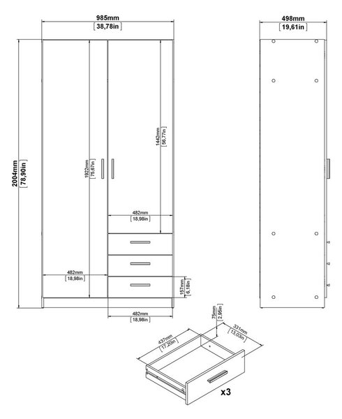 Тъмносив гардероб 99x200 cm Sprint – Tvilum