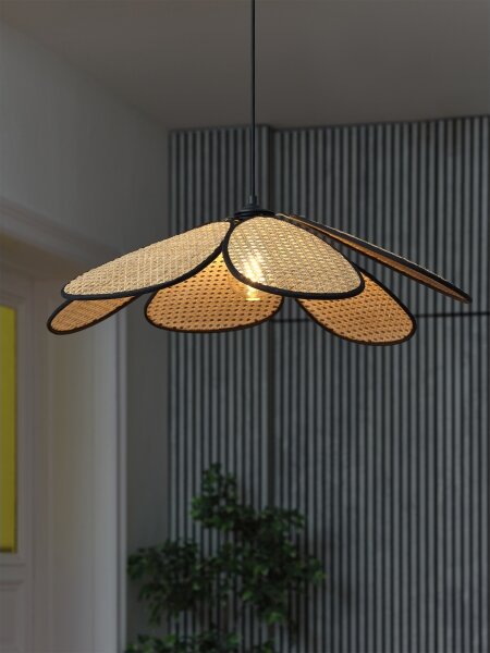 Osram - Висяща лампа на кабел DECOR RATTAN 1xE27/15W/230V Ø 69 см бежово/черно