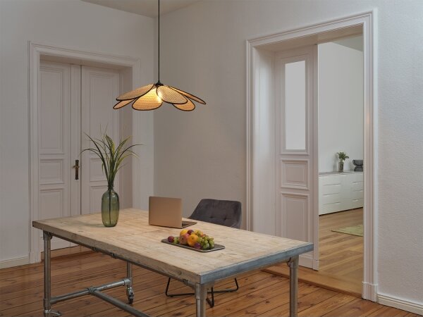 Osram - Висяща лампа на кабел DECOR RATTAN 1xE27/15W/230V Ø 69 см бежово/черно