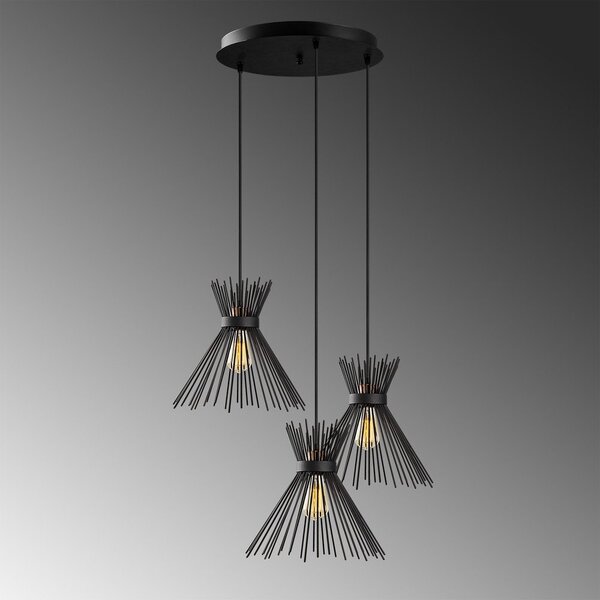 Черно висящо осветително тяло с метален абажур ø 63 cm Kirpi – Opviq lights