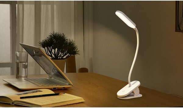 Aigostar LED регулируема настолна лампа с клипс, 2,5W, 1200mAh, бяла