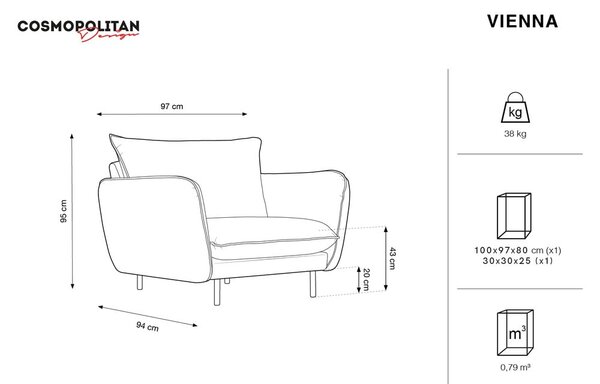 Светлосиньо кадифено кресло Vienna - Cosmopolitan Design