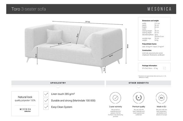 Светлосин диван , 217 cm Toro - MESONICA