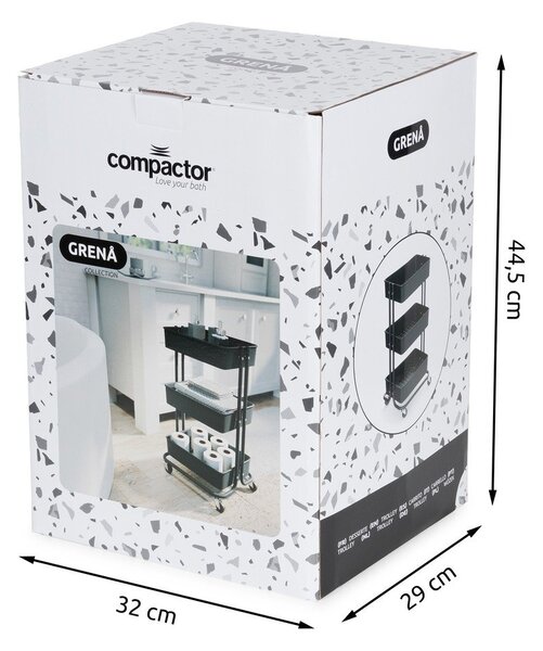 Черна метална подвижна етажерка за баня Grena - Compactor