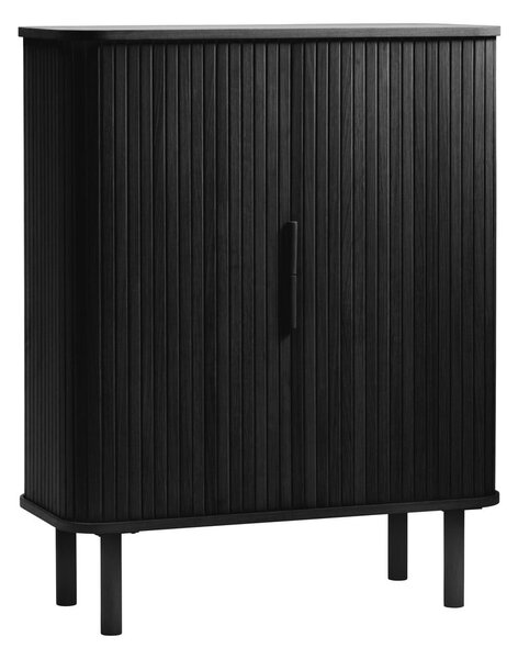Черен шкаф в дъбов декор с плъзгащи се врати 113x90 cm Cavo - Unique Furniture