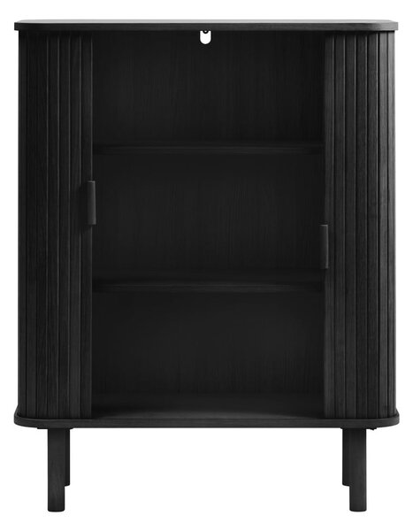 Черен шкаф в дъбов декор с плъзгащи се врати 113x90 cm Cavo - Unique Furniture