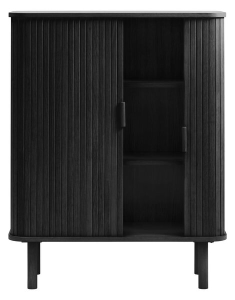 Черен шкаф в дъбов декор с плъзгащи се врати 113x90 cm Cavo - Unique Furniture