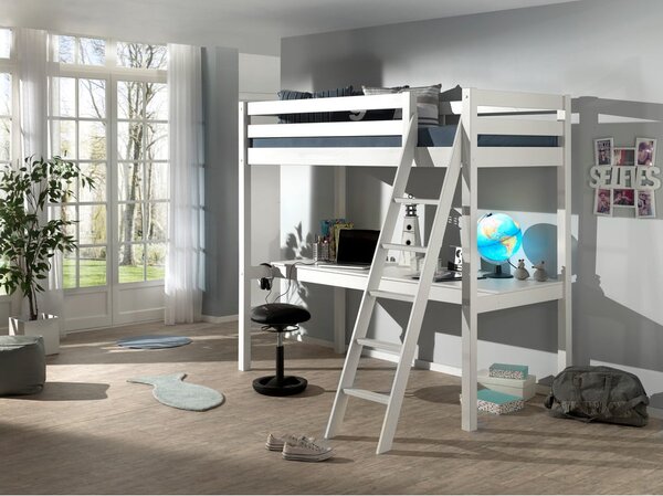 Бяло повдигнато детско легло от масивен бор 90x200 cm PINO – Vipack