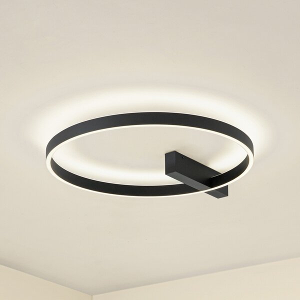 Lucande LED плафон Isalin, 60 cm, черен, CCT, с регулиране на яркостта, Затъмняване, Черен, Дневна/трапезария, Алуминий, Модерен