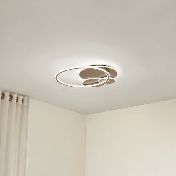 Lucande LED таванска лампа Circulo, кафеникаво кафяво, CCT, с регулируема яркост, Затъмняване, Кафяв / ръждив, Дневна/трапезария, Метал, Модерен