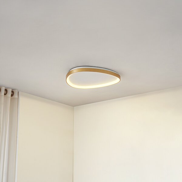 Lucande LED таванска лампа Asken, 61 cm, златна, CCT, с регулиране на яркостта, Затъмняване, Злато / месинг, Дневна/трапезария, Алуминий, Модерен
