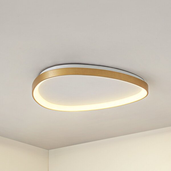 Lucande LED таванска лампа Asken, 61 cm, златна, CCT, с регулиране на яркостта, Затъмняване, Злато / месинг, Дневна/трапезария, Алуминий, Модерен