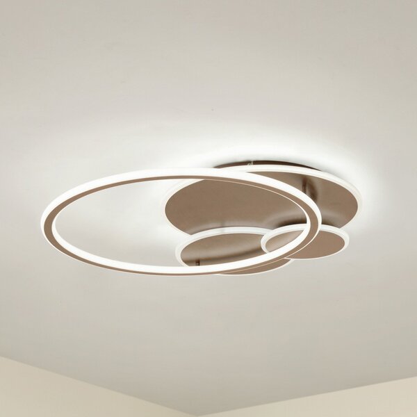 Lucande LED таванска лампа Circulo, кафеникаво кафяво, CCT, с регулируема яркост, Затъмняване, Кафяв / ръждив, Дневна/трапезария, Метал, Модерен